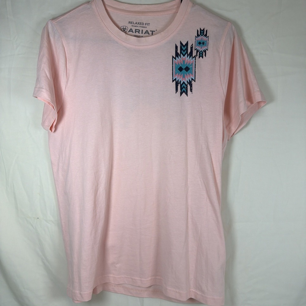 Ariat Women's Pink Graphic T-Shirt Relaxed Fit Buffalo Western Top Size S